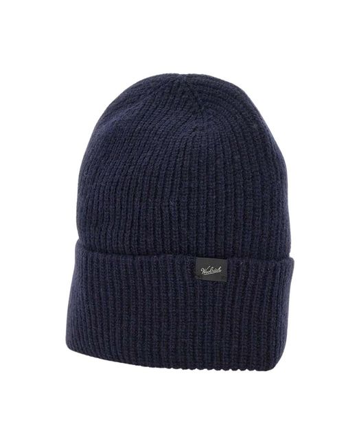Woolrich Blue Merino Wool Ribbed Beanie for men