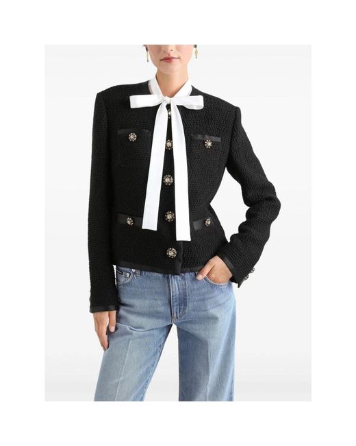 Dolce & Gabbana Jassen ,Zwart ,Tweed Tweed Bouclé Kort Jasje in het Black
