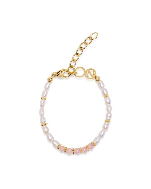 Nialaya Metallic Beaded bracelet with pearl and pink opal
