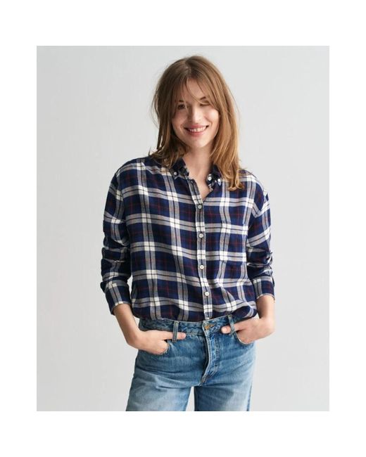 Gant Overhemden ,Blauw ,Katoen Regular Fit Poplin Overhemd in het Blue