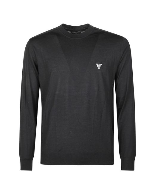 Prada Black Round-Neck Knitwear for men