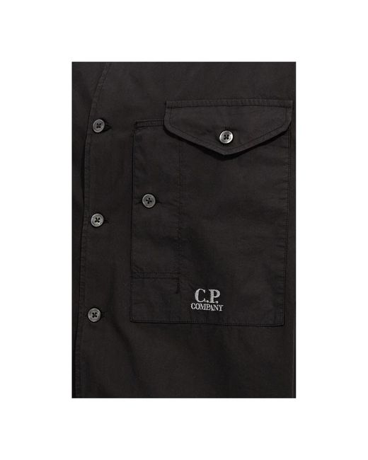 C P Company Schwarzes baumwollhemd popeline geprägtes logo in Black für Herren