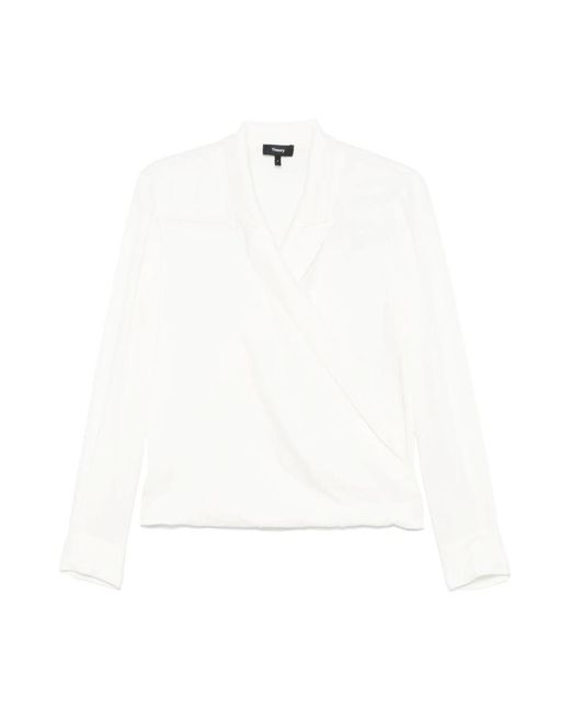 Theory Overhemden ,Zijden Overslaghals Shirt Ivoor in het White