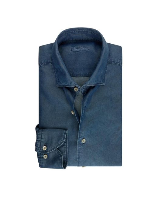 Stenstroms Overhemden ,Blauw ,Denim Slim Fit Denim Overhemd Met Cut Away Kraag in het Blue voor heren