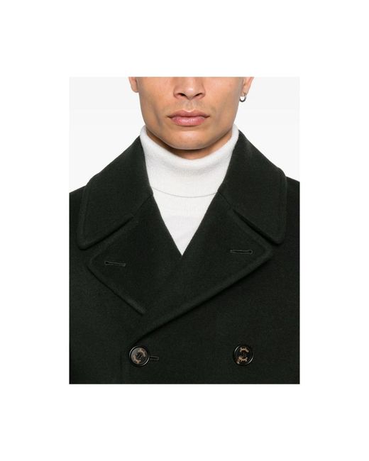 Sealup Grüner Wollmantel Mit Doppelreihiger Knopfleiste in Black für Herren