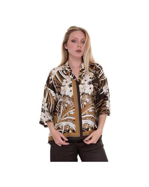 Max Mara Overhemden ,Veelkleurig ,Zijden Blouse Met Korte Mouwen in het Brown