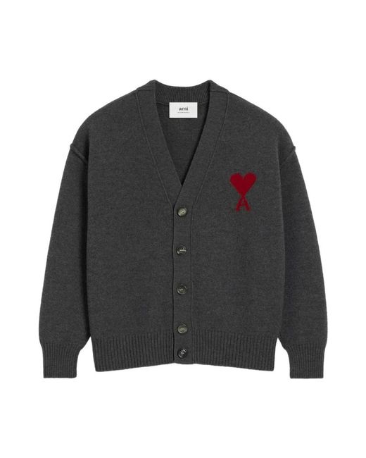 AMI Truien & Vesten ,Grijs ,Wol De Coeur Cardigan in het Black voor heren