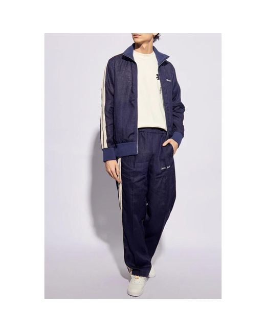 Palm Angels Jassen ,Blauw ,Linnen Linnen Jas Met Logo in het Blue voor heren