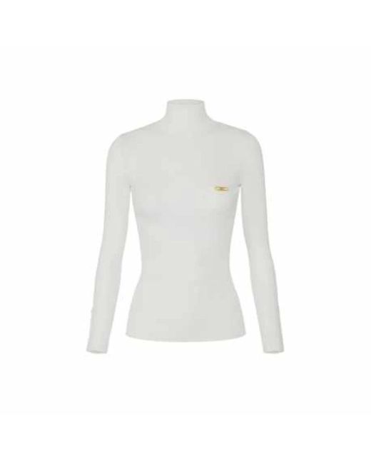 Elisabetta Franchi Geribbelde Coltrui Met Knoopmanchetten in het White