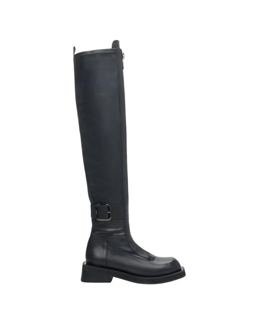 ESTRO Schoenen ,Zwart ,Leer Zwarte Hoge Laarzen Met Elastische Schacht & Decoratieve Gesp in het Black