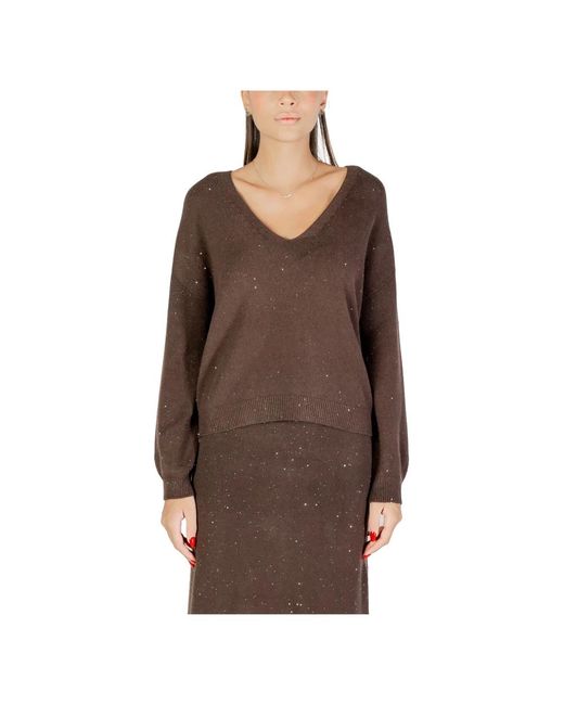 Liu Jo Brown Eleganter Geschlossener Pullover Mit V-Ausschnitt