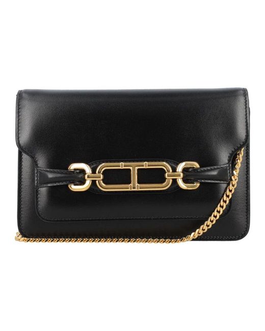 Tom Ford Black Schwarze leder schultertasche mit kette