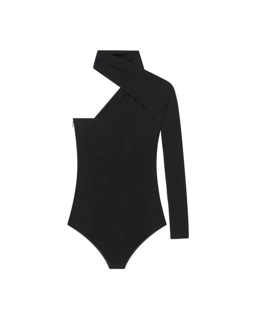 Courreges Tops ,Zwart ,Gedrapeerd Body Met Één Schouder in het Black