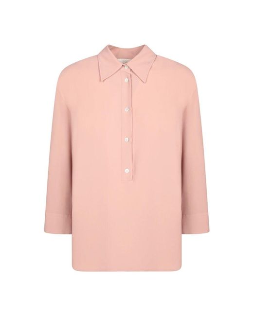 Incotex Pink Bluse Aus Seidenmischkrepp Mit Klassischem Kragen