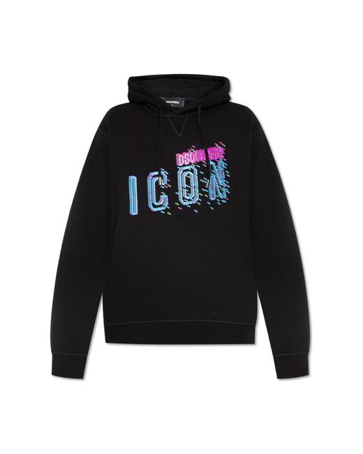 DSquared² Hoodies & Sweatvesten ,Blauw ,Katoen Pixelated Logo Hoodie Voor Mannen in het Black voor heren