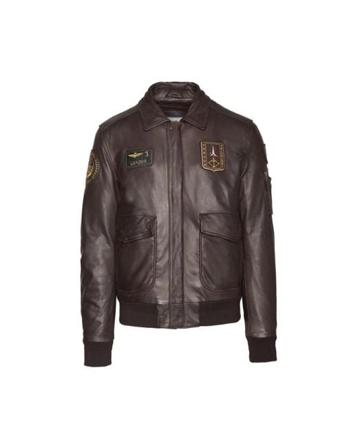 Aeronautica Militare Brown Leather Jackets for men