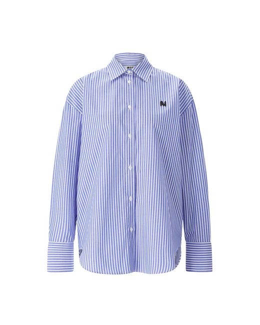 MSGM Blue Gestreifte Hemdbluse