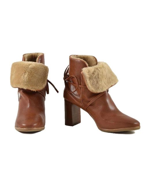 L'Autre Chose Brown Leder Stiefeletten Mit Plüschfutter