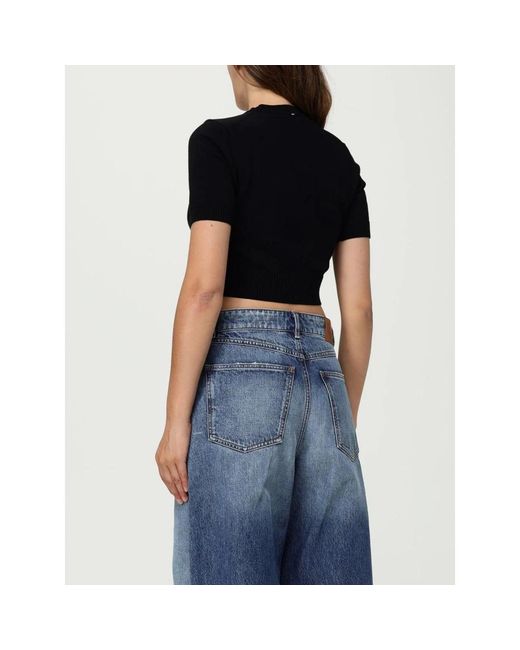 Sportmax Cropped Top Met Korte Mouwen En Ronde Halslijn in het Black