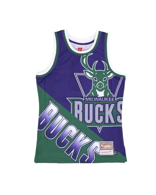 Mitchell & Ness Fitness ,Veelkleurig ,Polyester Milwaukee Bucks Basketball Tank Top in het Blue voor heren