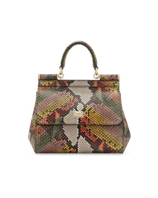 Dolce & Gabbana Brown Handtasche mit schlangenmuster und abnehmbarem riemen