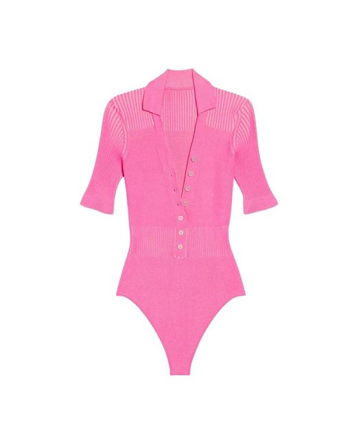 Jacquemus Tops ,Roze ,Wol Geribbelde Polo Bodysuit in het Pink