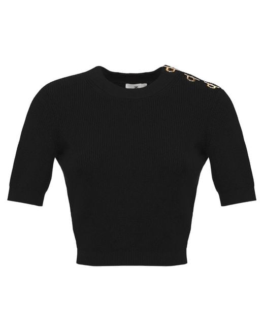 Elisabetta Franchi Black Round-Neck Knitwear
