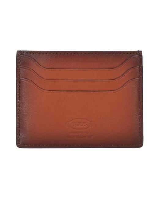 Tod's Accessoires ,Bruin ,Leer Leren Portemonnee Met Metalen T Logo in het Brown voor heren