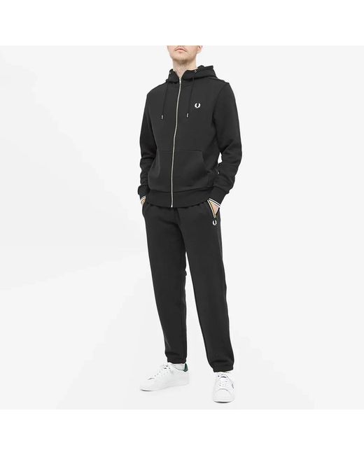 Fred Perry Hoodies & Sweatvesten ,Zwart ,Katoen Zwarte Hooded Zip Sweatshirt Met Contrast Trim in het Black voor heren