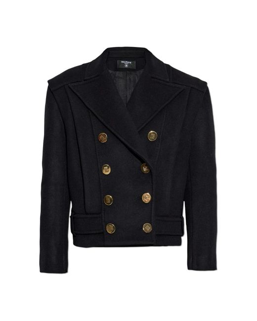 Balmain Blue Double-Breasted Coats