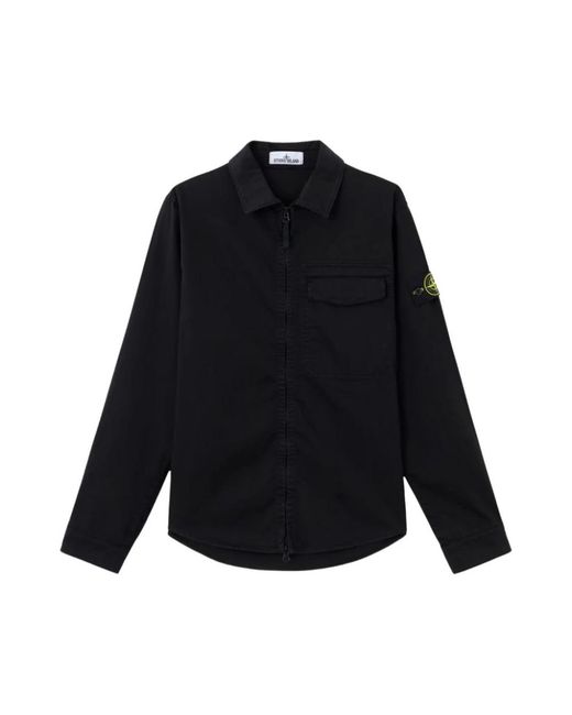 Stone Island Jassen ,Zwart ,Katoen Stretch Katoen Satijnen Overshirt in het Blue voor heren