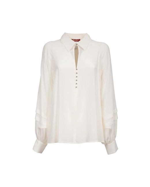 Max Mara Overhemden ,Wit ,Zijden T-Shirt Blouse Met Raglanmouwen in het White