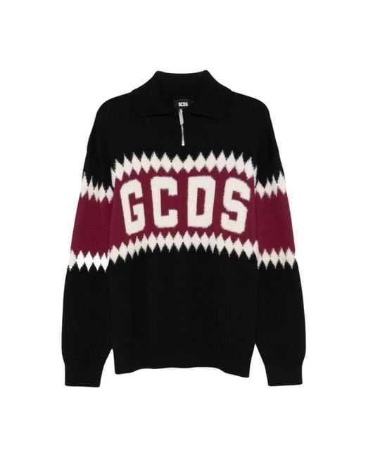 Gcds Black Round-Neck Knitwear for men