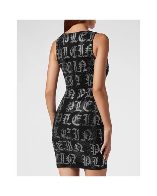 Philipp Plein Mini Jurk Gothic Plein Strass in het Black