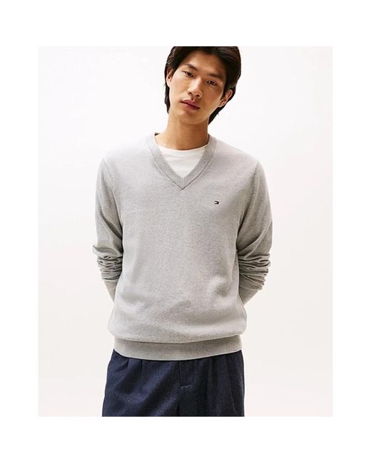 Tommy Hilfiger Grijze V-Hals Trui Pima Cashmere in het Gray voor heren