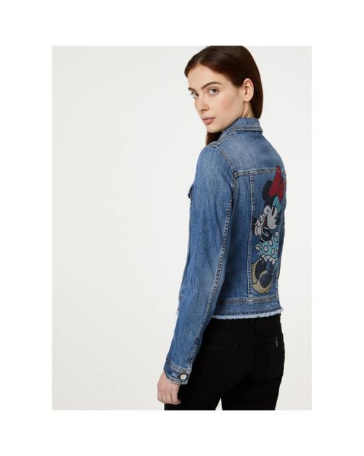 Liu Jo Jassen ,Blauw ,Denim Mickey Washed Denim Jacket in het Blue