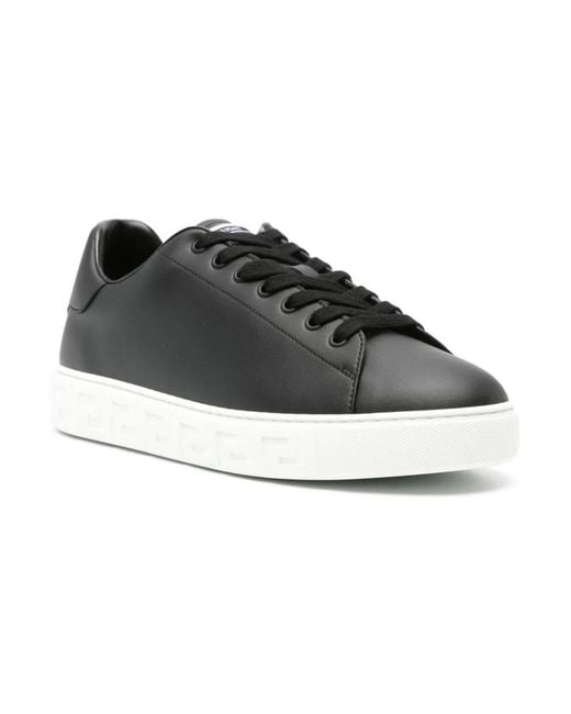 Versace Schoenen ,Zwart ,Leer Zwarte Sneakers Met Greca-Details in het Black voor heren