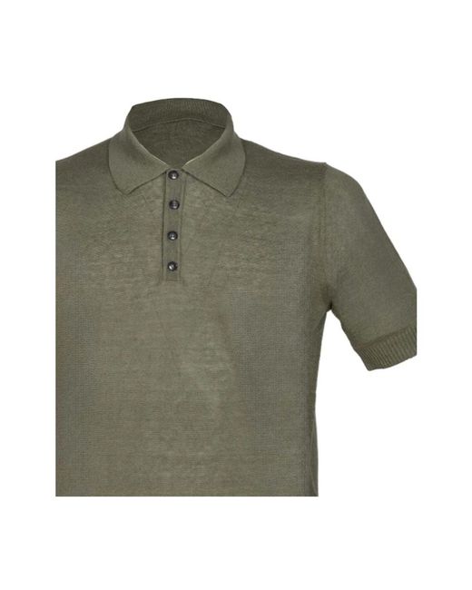 Alpha Studio Olivengrünes leinen baumwoll polo shirt in Green für Herren