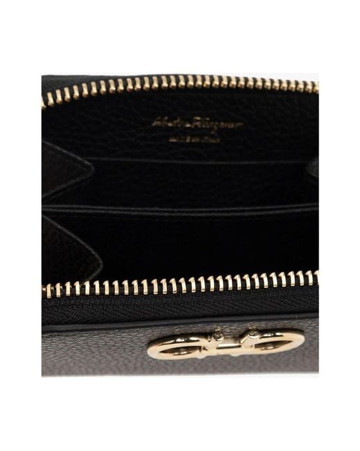 Ferragamo Black Schwarzes lederportemonnaie mit gancini-detail