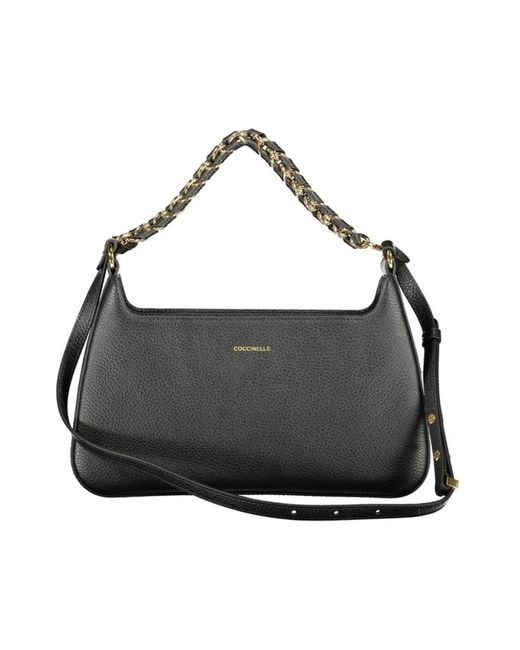 Coccinelle Black Ledertasche Mit Goldfarbenen Beschlägen Und Tragegriffen