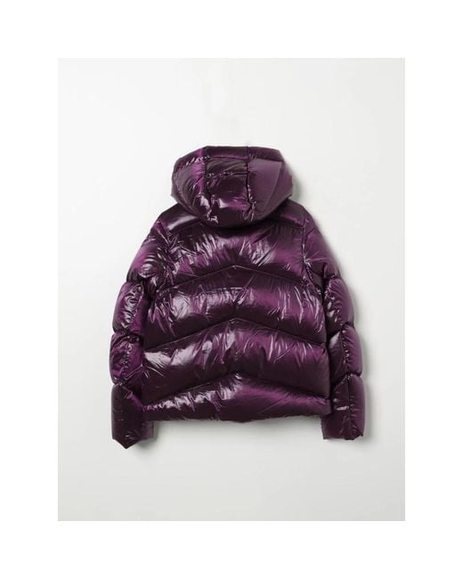 K-Way Purple Kapuzen-Pufferjacke Mit Glanz