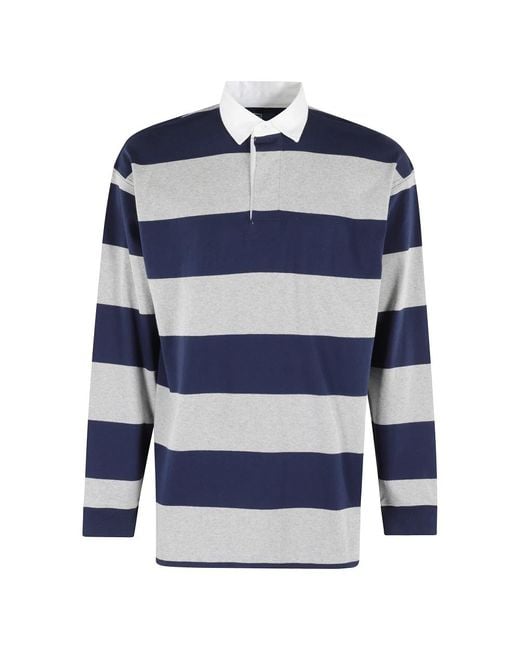 Polo Ralph Lauren Blau Grau Gestreiftes Baumwoll-Rugbyshirt in Blue für Herren