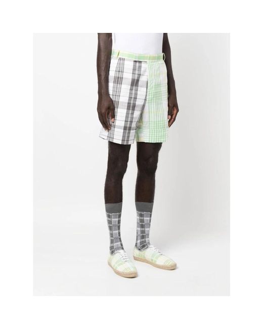Thom Browne Madras check gürtelschlaufen-shorts in Green für Herren
