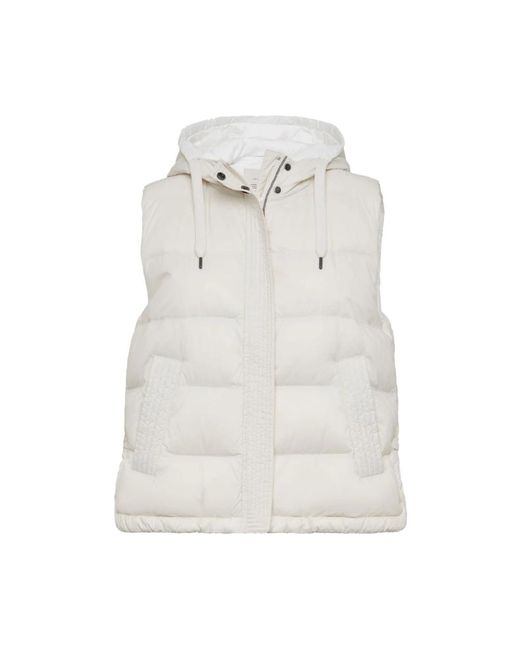 Brunello Cucinelli White Nylon Sleeveless Puffer Jacket