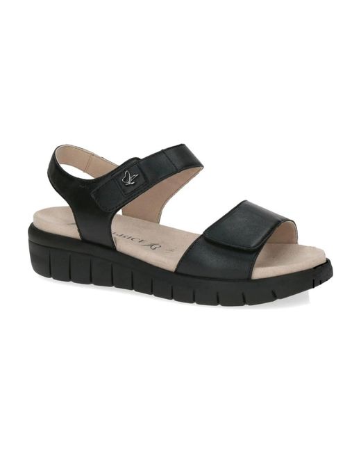 Caprice Black Flat Sandals