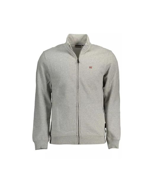 Maglione di cotone con zip ricamata di Napapijri in Gray da Uomo