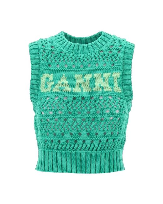Round-neck knitwear Ganni de color Green