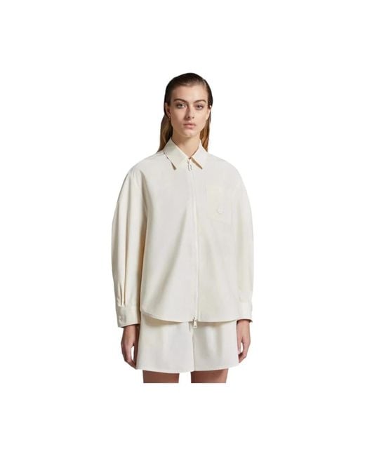 Moncler Overhemden ,Wit ,Katoen Cotton Poplin Zip-Up Shirt in het White