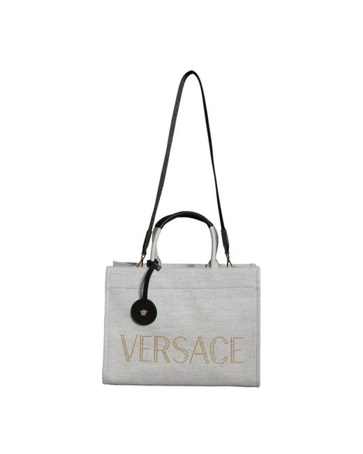 Versace Gray Canvas leder crossbody tote tasche