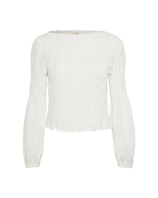 Cream Overhemden ,Vrouwelijke Blouse Met Pofmouwen in het White